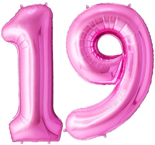 FUNFEST Luftballons zum 19. oder 91. Geburtstag, Farbe: Rosa, 100 cm – Dekoration Ballon zum Geburtstag – inklusive Ballon 19/91 Jahre XL & Strohhalm – fliegt mit Helium – hochwertiger Ballon