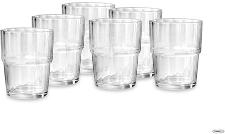 Juego de 6 vasos de cristal templado, irrompibles y apilables, resistentes en lavavajillas