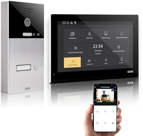 GVS - IP Video Türsprechanlage mit Türöffner, HD Kamera, 1x 10 Zoll Monitor & App - Smarte Video Türklingel mit Kamera & Gegensprechanlage für 1 Familienhaus (AVS5505A)