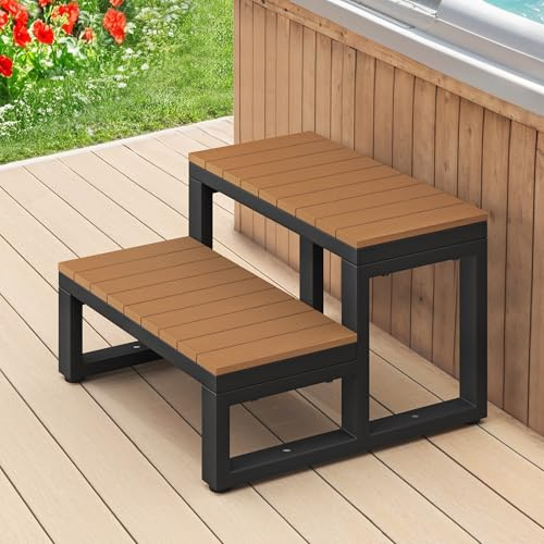 LUE BONA Whirlpool-Stufen, 2-stufiger Outdoor-Hocker mit HDPS-Stufen und Aluminiumrahmen, rutschfeste Mehrzwecktreppe für gerade Seiten, Spa, Schwimmbad, Veranda, Wohnmobil, Deck, Küche für Erwachsene