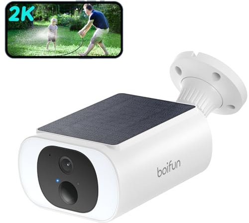 BOIFUN 2K Telecamera WIFI Esterno Senza Fili,Telecamera Wi-Fi Esterno Con Solare Pannello,Rilevamento del movimento AI,Visione Notturna a Colori, Audio Bidirezionale,Compatibile Con Alexa(2025)