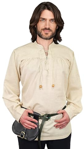 Vehi Mercatus Klassisches Mittelalter Hemd oder Schnürhemd Anno- Langarm- Baumwolle- Schwarz oder Natur- LARP, Reenactment, Alltag