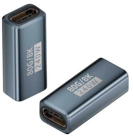 HTGuoji Accoppiatore USB C da 80 Gbps, adattatore PD 240 W tipo C femmina a femmina, supporta display video 8K a 60Hz per Thunderbolt 5/4/3, MacBook Pro/Air, iPad, laptop, telefoni (2 pezzi)
