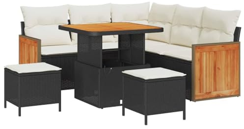 vidaXL Garten-Sofa-Set 8 pcs Schwarz und Creme 80 x 80 x 71 cm, Stylisches Garten-Sofa-Set, wandelbare Sitzgelegenheit für draußen, wetterfeste Kissen, luxuriöser Lounger