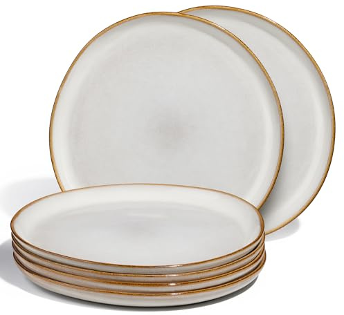 Onader Juego de 6 platos llanos, 26,5 cm, gres, color blanco perla reactivo