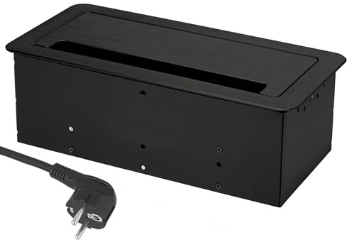 Versenkbare Einbausteckdose 2er, USB-A, USB-C, LAN Internet, Aluminium-Druckguss, Softklappe, Typ E Französisch