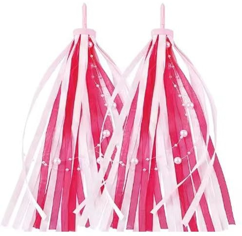 1Paar Lenker Quasten,Kinder Fahrrad Luftschlangen,Lenkerfransen Streamer Bändchen für Kinderfahrrad,Magenta-farbene Lenkerquasten mit Perlen,Dekorative Lenkerquastens-Wimpel