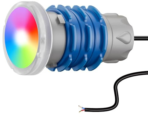 OSREE Mini Foco LED Piscina con Rosca 1,5, 6W Lámpara Piscina RGB Multicolor, 240lm, Ø49mm, 12V AC Impermeable IP68 Luz Sumergible para Boquilla y Tubo para Piscinas Hormigón Escaleras, Sin Remoto