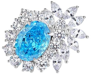 Damenring Kleiner Finger, Ring Hochzeit Luxus mit Blau Ovalschliff 3Ct Topas 14K Weißgold Größe 60 (19.1)
