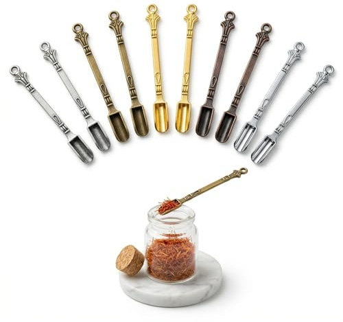 SWYZOR 10 Piezas Mini Cucharas De Rapé, Cuchara Miniatura Para Polvo, Cuchara PequeñA De Metal Para Especias, Cucharas PequeñAs De Especias, PequeñO Colgante De Cuchara Para Llavero/Cadena Caseros