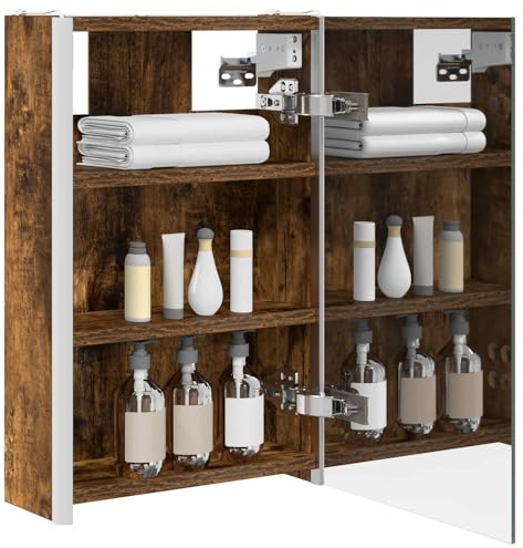 vidaXL Badezimmerspiegelschrank Geräucherte Eiche 33 x 11,5 x 50 cm, Stylischer Badezimmeroberfläche, Wandspiegel, Cooles Stauraum, Moderne Vanity, anpassbare Beleuchtung, Platz sparen