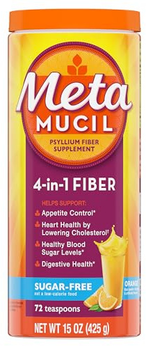 Metamucil 4-in-1 Psyllium Husk GLP-1 Friendly Fiber Supplement, Sugar-Free, 72 teaspoons, Orange Flavored, Daily Fiber Powder for Digestive Health, made with Plant-Based Psyllium Husk Fiber