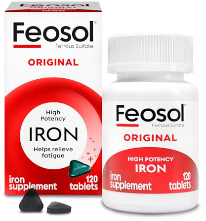 Feosol Original Iron Supplement Tablets, Non-heme, 65mg Iron per Pill, 1 Per Day, 120ct, 4 Month Supply, for Energy and Immune System Support, Made in USA