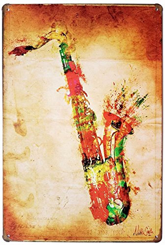 Hioni Saxophone, Instruments De Musique Pancarte en Métal Panneau Poster Plaque Métallique Slogan Art Décor Vintage Pr Bar Café Pub