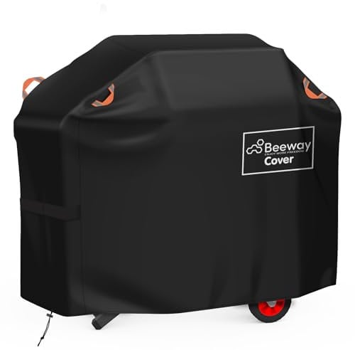 BEEWAY Barbecue Cover, BBQ Grill Cover fits Weber, Brinkmann, Char Broil - Heavy Duty Large BBQ Covers, UV & Waterproof, Rip-proof with Reflective Straps and Storage Bag (145 x 61 x 120cm)