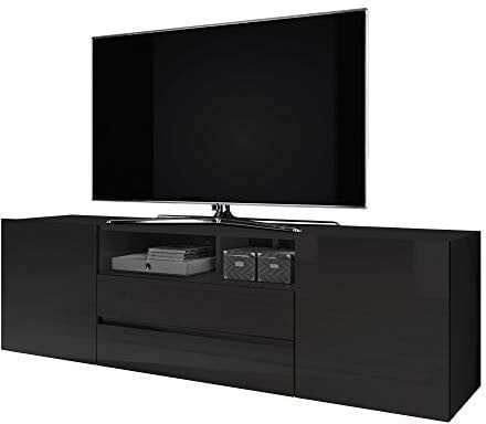 Selsey Bros - Mueble TV Minimalista/Mesa TV/Mueble para Salón/Mueble TV Moderno (sin LED, Negro Mate/Negro Brillante)