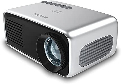 Philips NeoPix Start+, Miniprojektor, 650 LED-Lumen, 60″ Bildgröße, integrierter Media-Player und eingebauter Akku, HDMI, USB, microSD, 3,5-mm-Audioausgang/-Kopfhöreranschluss