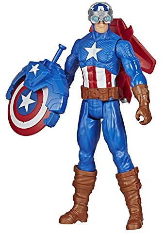 Hasbro E7374 Avengers Titan Hero Serie Blast Gear Captain America, 30 cm große Figur, mit Starter, 2 Accessoires und Projektil, ab 4 Jahren