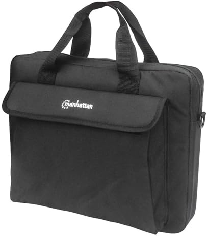 Manhattan London Laptop Bag 14.1, Top Loader, Accessories Pocket, Shoulder Strap (removable), Notebook Case, Black, Three Year Warranty