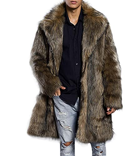 KPPONG Manteau Fausse Fourrure Homme Hiver Long Couleur Unie Veste Parka Super Doux Chaud Longue Cardigan Trench Coat Outwear