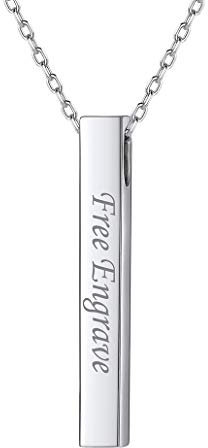 Silvora Barrenkette 925 Silber Säulen Ketten für Damen 3D Vertikale Quader Bar Anhänger mit Gravur Frauen Mädchen Silberfarbe Kette 46cm+5cm Verlängerungskette