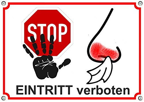 Petsigns Warnschild - Eintritt verboten bei Erkältung - Stop für Viren und Krankheiten, DIN A5