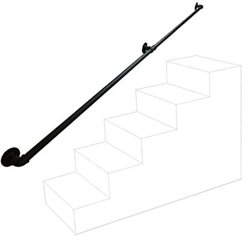 GJIF Schmiedeeisen-Treppengeländer, Industrieller Windeisen-Korridor-Geländer-Schutzbügel Retro-Wasserrohr-Handlauf, Schwarz Schmiedeeisen verzinktem Rohr (Size : 160cm)