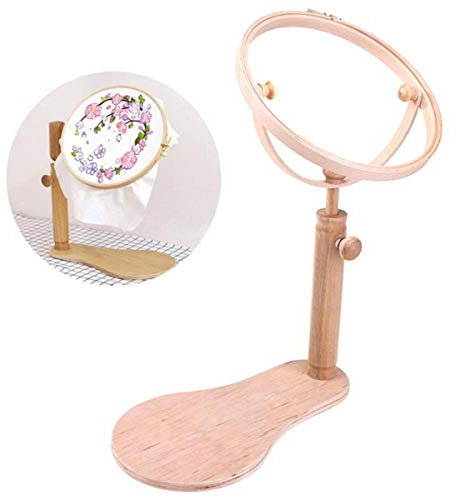 RoseFlower Natürliche Holz Kreuzstich Rahmen Set, 360 Grad Drehbar Runde Stickständer Hoop Stickrahmen Nähwerkzeuge - Kreuzstich-Bodenständer Stickerei Schoßrahmen Holz-Stickrahmen Durchmesser: 24 cm