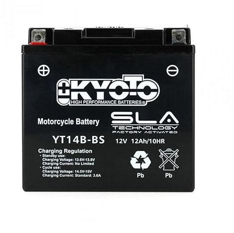 Batterie SLA Kyoto compatible avec Moto Yamaha 1700 Mt-01 Sp Ohlins 2009 à 2012 YT14B-BS SLA / 12V 12Ah