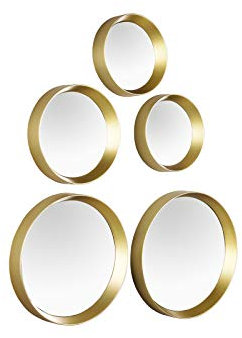 Deko Wandspiegel VIVIEN 5er SET mit rundem Rahmen in Gold und 5 Magnetmontageplatten