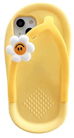 Yatchen Kawaii Phone Cases Apply to iPhone Xs Max,Cute Cartoon Yellow Slippers Phone Case with Flower Flip Flops Phone Case 3D Case Soft Silicone Protctor Women Girls for iPhone Xs Max