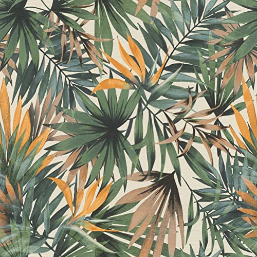 Rasch Tapete 465211 - Vliestapete mit Dschungel-Motiv und Palmen in Grün und Gelb aus der freundin Home Collecion - 10,05m x 0,53m (LxB)