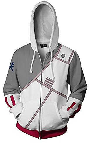 Jacke Sabaku no Gaara Mantel Cosplay Kostüm Zip-Up Hoodie Jacket mit Taschen Herren Damen Grau L (Chest 110cm)