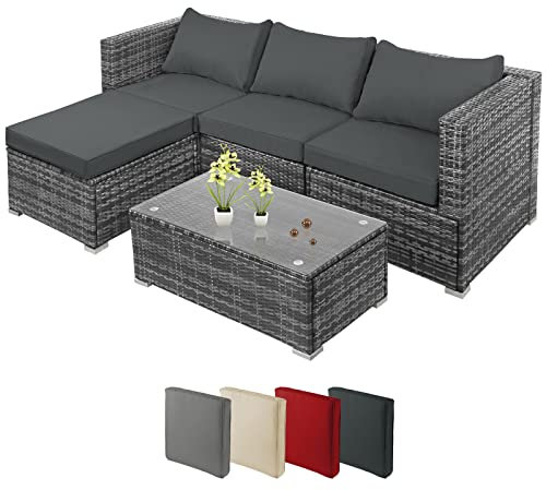 Montafox Poly Rattan Lounge Sitzkissen 8cm Gartenmöbel Ecklounge Frei Kombinierbare Elemente Ecksofa Beistelltisch Gartengarnitur Garten Balkon Terrasse Outdoor, Farbe:Nachtschwärmergrau