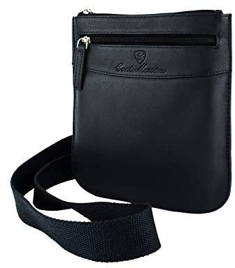 Conte Massimo Herren Leder-Umhängetasche mit Verstellbarem Schultergurt, Mehrere Taschen, Echtleder