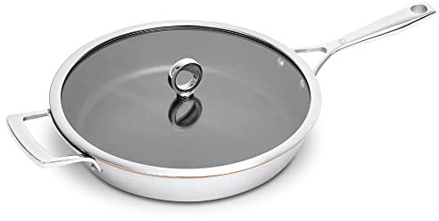 Olav My Innovative beschichtete Bratpfanne mit Kupferkern - Beschichtete Pfanne für Induktion - Ofen, Gasherd und spülmaschinenfest - Kleine Pfanne mit Deckel - Steilgriff 30 cm Edelstahl