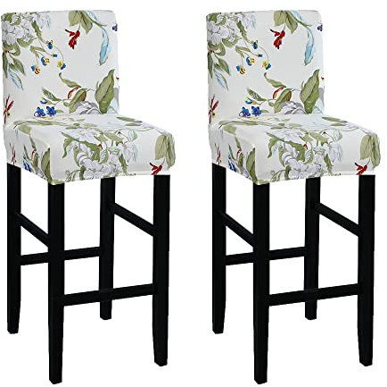 FANSU Barhocker Stuhlhussen mit Rückenlehne, Stretch Stuhlbezug Esszimmerstuhlbezüge Sitzbezug Abnehmbar Waschbar für Küchen Hochstühle Barhocker Höhenverstellbar (Grüner Frühling,2er Set)
