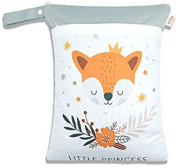 Treer Wetbags für Stoffwindeln Windeltasche Baby 30x40cm Wasserdichte Süßer Tierdruck Organiser Beutel Nasstaschen mit Doppelt Reißverschluss - Nass-Trocken- Trennung (Fuchs)