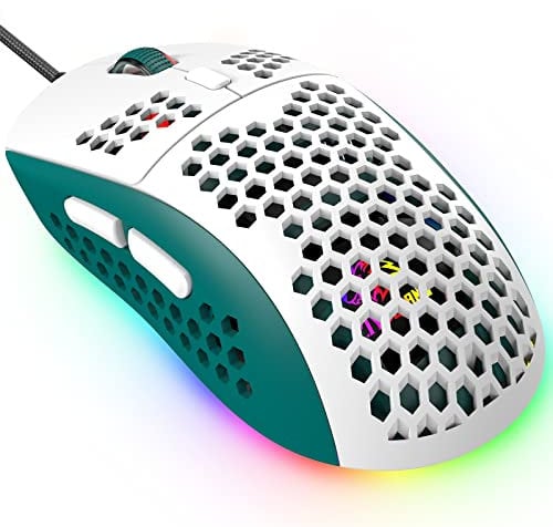 KUIYN 383 Pro Souris de Jeu Filaire Ultra légère, Coque en nid d'abeille, 6 Souris rétroéclairées RVB, 6 DPI réglables 6400, modèle Optique USB Aerox pour Win10/XP/Xbox/PS4/PS5/Mac/HP/Acer