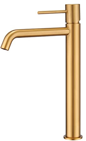 MICE - Grifo monomando de lavabo caño alto fabricado en latón - Griferia baño Oro Cepillado - grifos altos de lavabo color dorado BDM039-3OC