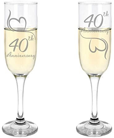Always Looking Good 40th Ruby Wedding Anniversary Set of 2 Engraved Champagne Flute Glasses (ALG)