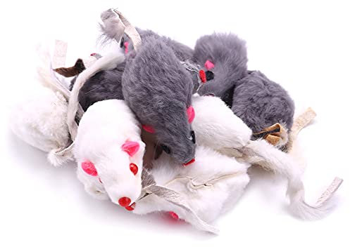 Bumdenuu Lot de 12 souris en cuir de lapin réel pour pour animaux de compagnie pour enfants