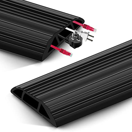 Cable Protector, Floor Cord Channel, Wire Cover,Protect Cables & Prevent Trip Hazards, Ideal for Office, Home, Gyms,Workshop and Hospitals (3m,Black)