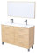 ONDÉE, Meuble à poser collection PALLAS, Moderne et pratique, Plan céramique double vasque extra-plat 18mm,6 Tiroirs à fermeture progressive, Miroir assorti inclus, Largeur 120cm, mélaminé Chêne Clair