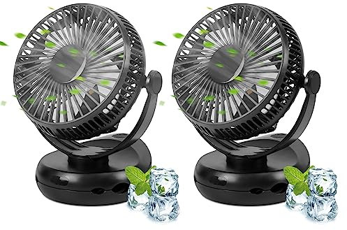 Mursche Ventilator Leise Tischventilator USB: 4 Geschwindigkeiten Akku Clip Fan 10000mAh mit LED Licht 360° Drehung Schwarz Tischlüfter für Schlafzimmer Büro Auto Kinderwagen Camping 2ER
