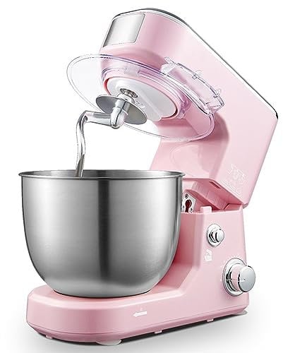 Electric Food Stand Mixer eith 4L Bowl 6 Speed Stand Mixers for Baking Food Mixer with Dough Hook, Whisk, Beater for Home Kitchen Baking Wheaten Food, Salad, Cake 600W (Color : Pink)