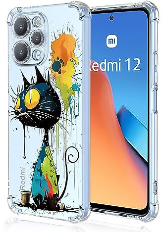 YUXING Funda Transparente para Xiaomi Redmi 12 4G - Diseño de Patrón Fresco Lindo Golpes Protección Carcasa Delgado TPU Suave Prueba Case (Black Cat)