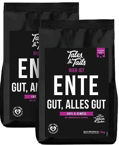Tales & Tails Halbfeuchtes Trockenfutter für Hunde | Getreidefrei | Eine Tierische Proteinquelle | Hohe Akzeptanz & Verträglichkeit (8 kg (2er Pack), Ente)
