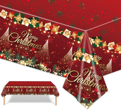 Weihnachtstischdecke Rot,137x274cm Tischdecke Weihnachten Rechteckige Weihnachten Tischhussen Tischläufe Xmas Tischdecke Esstischdecke,Groß Tischläufer Weihnachts Party Tischdecke Tischtuch