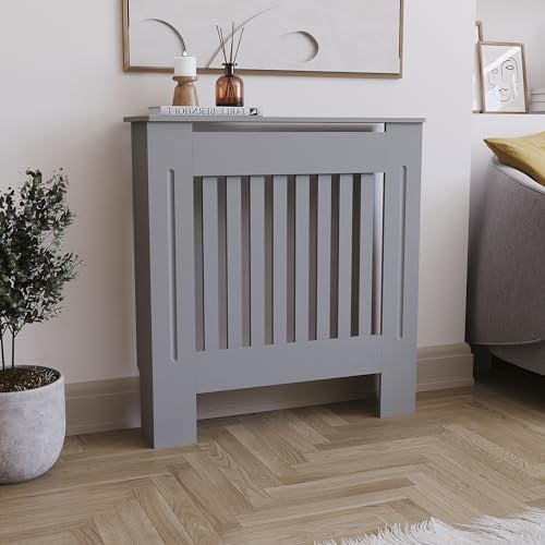 Vida Designs Chelsea Cache-radiateur Lattes de Gril à Lattes Modernes Armoire en MDF Peint en Gris, Petit (H : 82 / L : 78 / P : 19 cm)